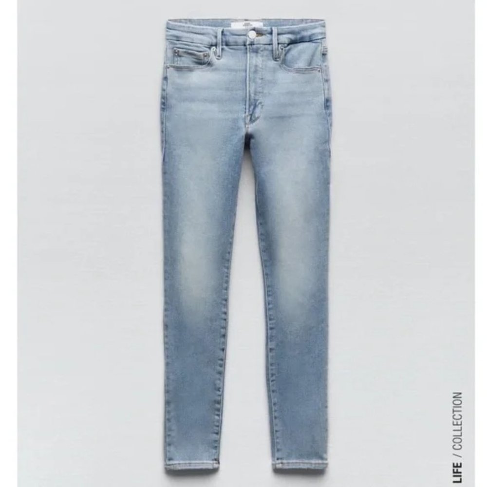 GOOD AMERICAN x ZARA High Rise Skinny Jeans, light blue SZ 10